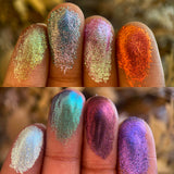 Finger swatches of the 8 shades included in the Deep Sea Treasures Palette.