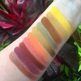 Top angled arm swatches on fair skin tone of The Harvest Moon Collection including Chamomile Duochrome Eyeshadow