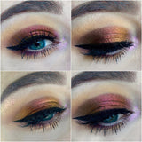 Klin Jewelled Multichrome Eyeshadow on fair skin toned eye looking straight, down, closed showing shifts of red-orange-gold
