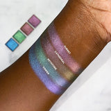 Top angled arm swatches on deep skin tone of Keystone Pastel Multichrome compared to Turret, Cathedral, Tower