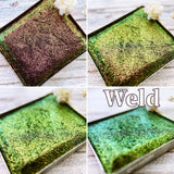 Weld Jewelled Multichrome Eyeshadow angle shifts grungy rose pink-antique gold-lime-teal-navy