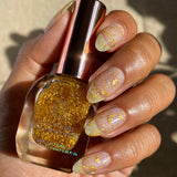 Close up shot of nails done with Golden Prairie Nail Lacquer on medium skin tone.