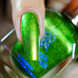 Close up of Appletini Nail Lacquer applied to a single finger nail