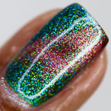 Close up shot of one nail done with Baeocystin Nail Lacquer on deep skin tone.