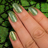 Top angled shot of nails done with Essence of Toad Nail Lacquer on fair skin tone.