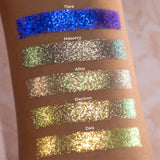 Wrist swatches on medium skin tone of Tiara, Masonry, Alloy, Electron and Dais.