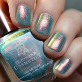 Low angled shot of nails done with Love Letter Nail Lacquer on fair skin tone.