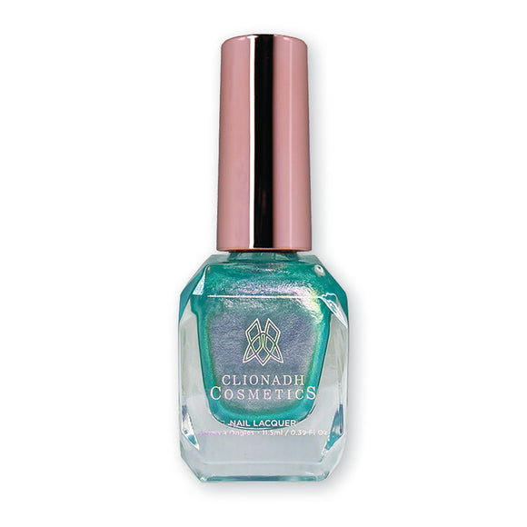 Lineage nail lacquer bottle in front of a white background.