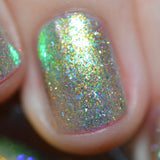 Close up shot of one nail done with Ophelia Nail Lacquer on fair skin tone.