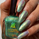 Close up shot of nails done with Ophelia Nail Lacquer on medium skin tone.