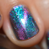 Macro shot of one nail done with Psilocin Nail Lacquer on fair skin tone.