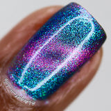 Macro shot of one nail done with Psilocin Nail Lacquer on deep skin tone.