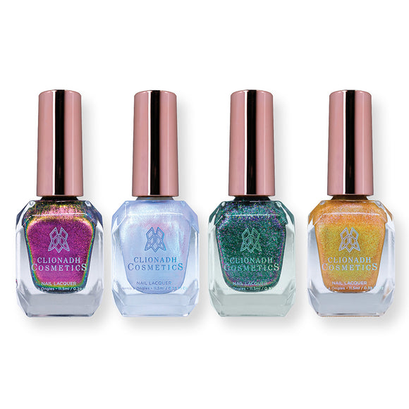 Stained Glass Collection Nail Lacquer Bundle (4) in front of a white background.