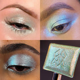 Collage of macro eye swatches on various skin tones of Saltwater Pearl as well as a macro shot of the shadow itself.