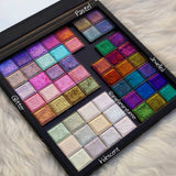 Left angled Blemished Standard Stained Glass Magnetic Palette filled with Multichrome Eyeshadows