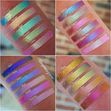 Collage of Top angled arm swatches on medium and light skin tones of Glitter Mlutichrome Bundle shifts
