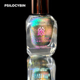 Psilocybin Nail Lacquer bottle in front of a black background.