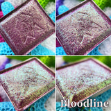 Bloodline Multichrome Eyeshadow angle shifts burgundy-berry base that shifts gold-green-turquoise-blue-purple