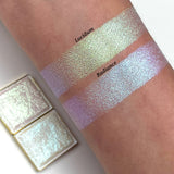 Top angled arm swatches on fair skin tone of Radiance Series 2 Multichrome Eyeshadow shifts compared to Lucidum