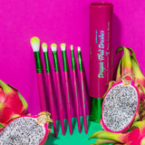 Dragon Fruit brush set lined up side by side against a pink background.
