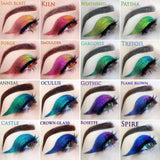 Collage of eye swatches on fair skin tone of The Jewelled Multichrome Eyeshadow Bundle