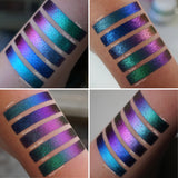 Collage of arm swatches on fair and medium skin tone of Oculus, Crown Glass, Rosette, Spire, Lunette angle shifts