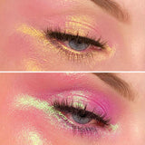 Collage of close up left angled eye swatches on fair skin tone of Tropico versus Pitaya Fruitlighters