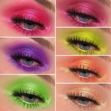 Collage of eye swatches on fair skin tone from The Dragon Fruit Palette featuring Sweetened, Exotic, Prickly, Catacae, Dragonfly, Fruit Fizz, Effervescent