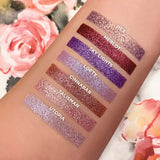Top angled arm swatches on fair skin tone of Hex compared to Merlot, Sky Lights, Lofty, Cinnabar, Talisman and Utopia