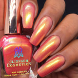 Close up of nails done with Monarch Nail Lacquer on medium skin tone