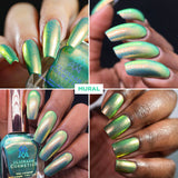 Collage of close up pictures of nails done with Mural Nail Lacquer on various skin tones.