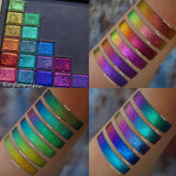 Collage of right angled arm swatches on medium skin tone of Jewelled Multichrome Eyeshadow Bundle