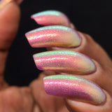 Right angled shot of nails done with Palace Nail Lacquer on medium skin tone