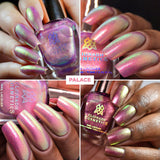 Collage of close up pictures of nails done with Palace Nail Lacquer on various skin tones