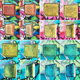 Collage of Jewelled Multichrome Eyeshadow angle shifts featuring Sand Blast, Weathered, Patina, Trefoil