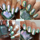 Collage of close up pictures of nails done with Lineage nail lacquer on various skin tones.