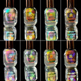 Collage of the entire Slick-adelic collection nail lacquer bottles in front of a black background.