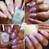 Collage of close up pictures of nails done with UV Nail Lacquer on various skin tones