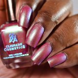 Close up front angled nails done with Pitaya Fruitlacquer on deep skin tone.