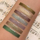 Top angled arm swatches on fair skin tone of Chamomile compared to Rune, Hunter, Arctic Fox, Mist, Shroom and Morgana